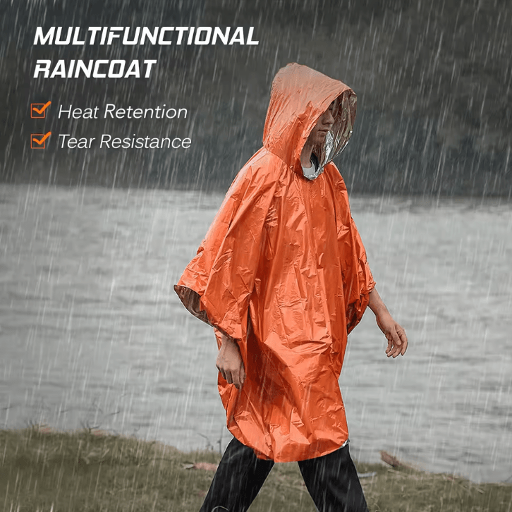 Emergency Thermal Rain Poncho Waterproof Survival Poncho Blanket for Camping Hiking Outdoor Survival Gear