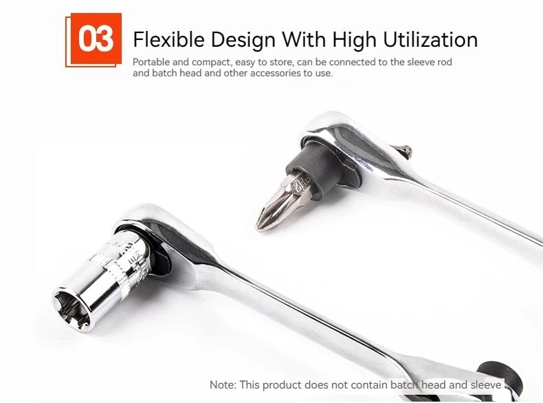 2-in-1 Compact Ratchet Wrench with Socket & Screwdriver Bits