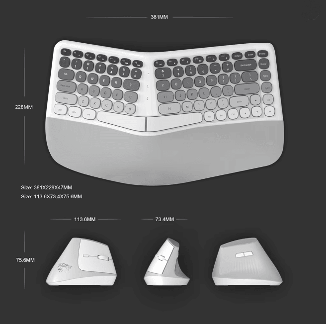 Jomaa Ergonomic Split Keyboard and Wireless Mouse Set with Wrist Rest