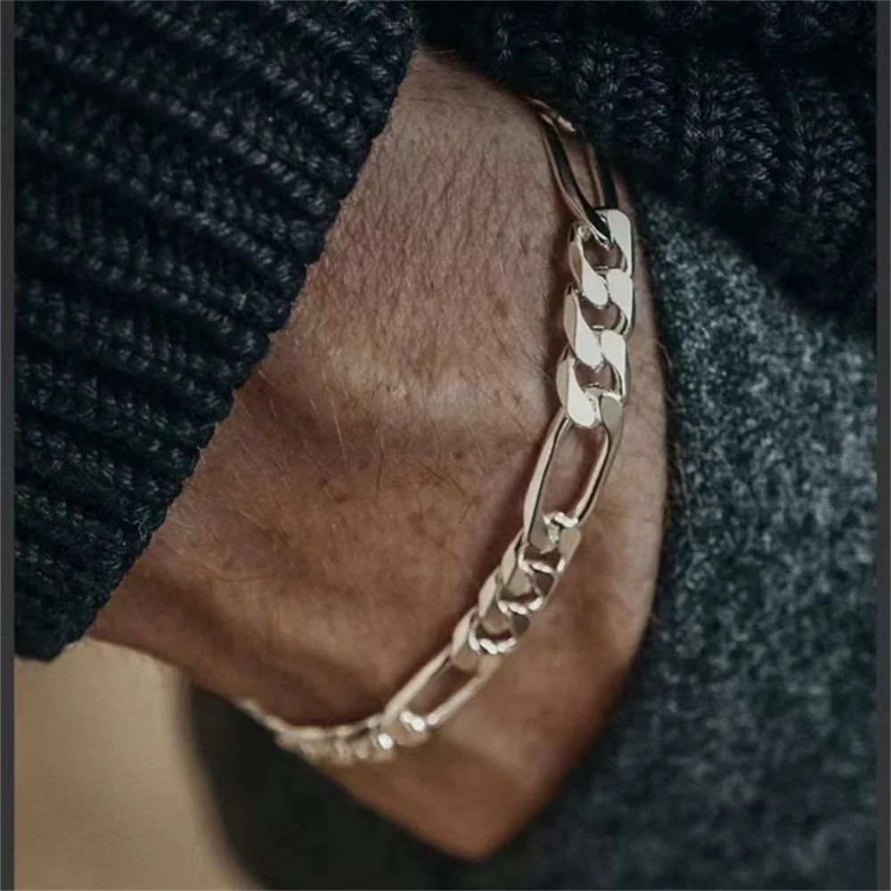 Classic 5mm Stainless Steel Figaro Chain Bracelet – Minimalist Silver Link Jewelry