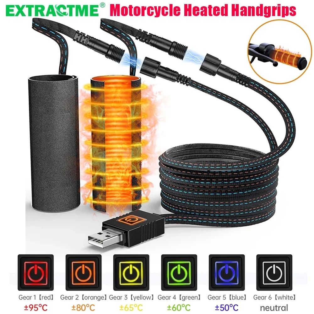Extractme Motorcycle Heated Handgrips 5V USB 6 Gear Warmer Electric Heated Grip Cover