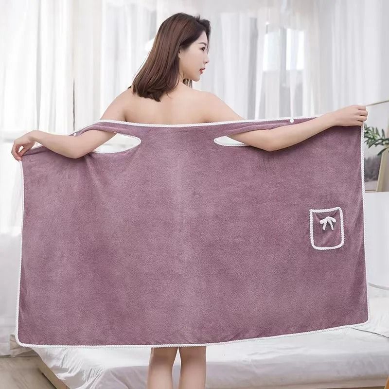 Pocket Coral Velvet Wearable Shower Skirt Thick Pure Cotton Bath Towel