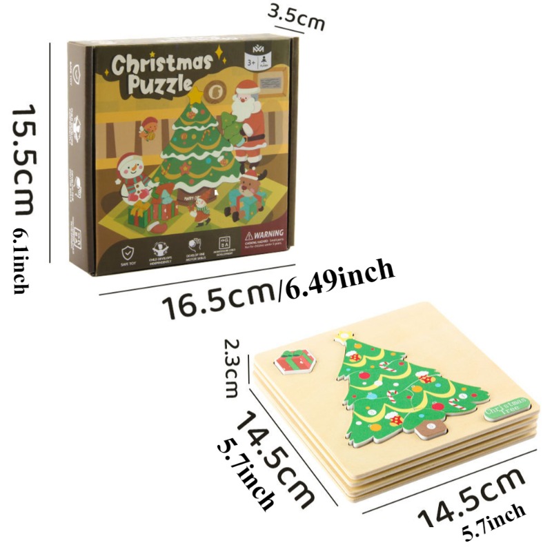 Santa Claus Reindeer Christmas Tree Gingerbread Man Wooden Puzzle Set Educational Toy Handmade Christmas Gift
