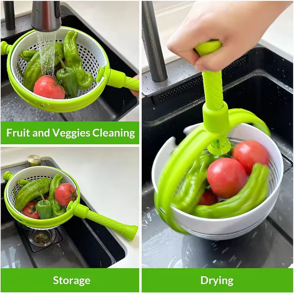 Large-Capacity 3-Quart Collapsible Salad Spinner & Colander