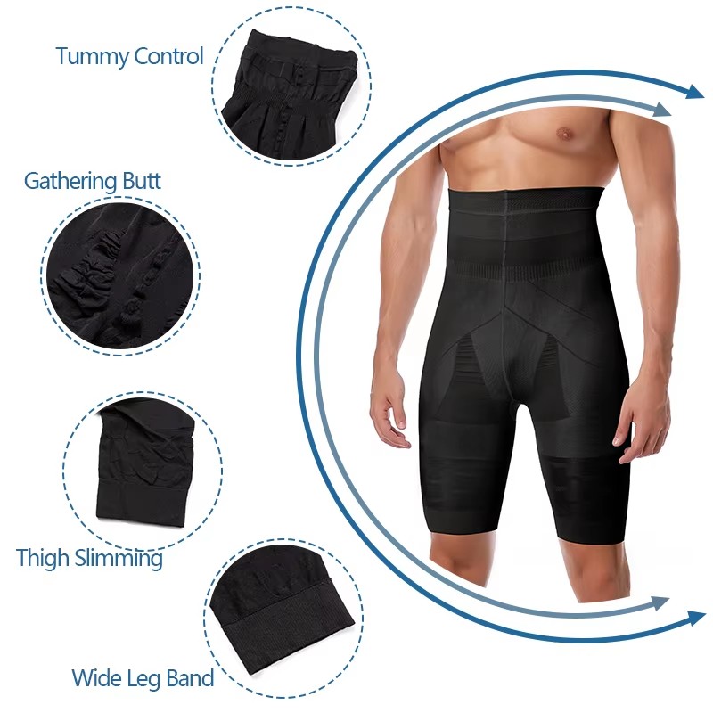 High Waisted Slimming Underwear, Men Body Shaper Tummy Control Shorts, Shapewear Belly Girdle Boxer Briefs, Leg Compress