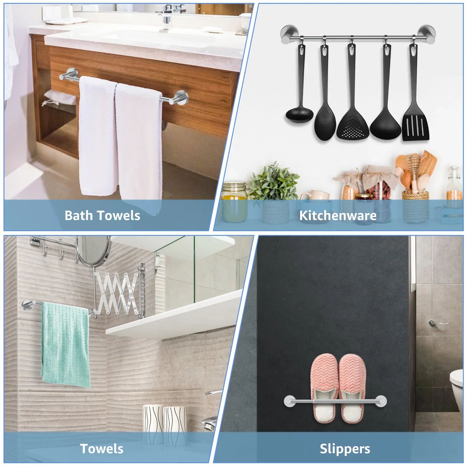 Adjustable Stainless Steel Retractable Towel Bar Wall Mounted Space-Saving Towel Holder