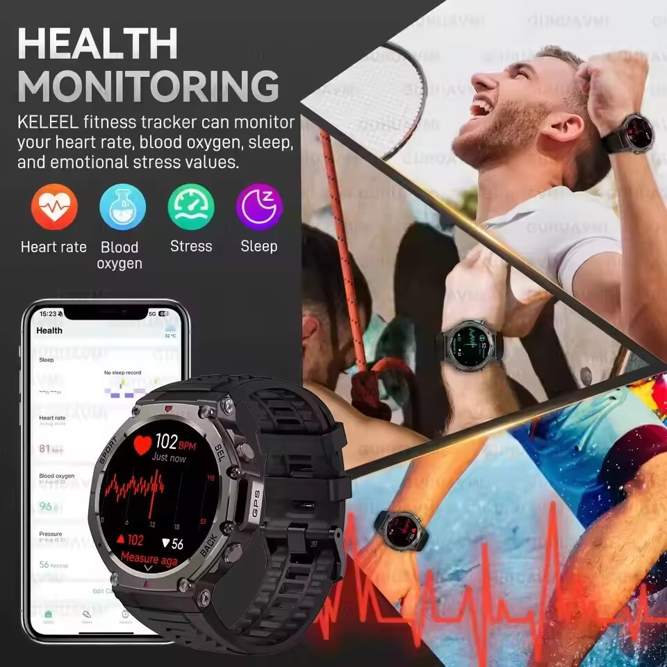 Military Smartwatch with Bluetooth & GPS, Waterproof Adventure Watch