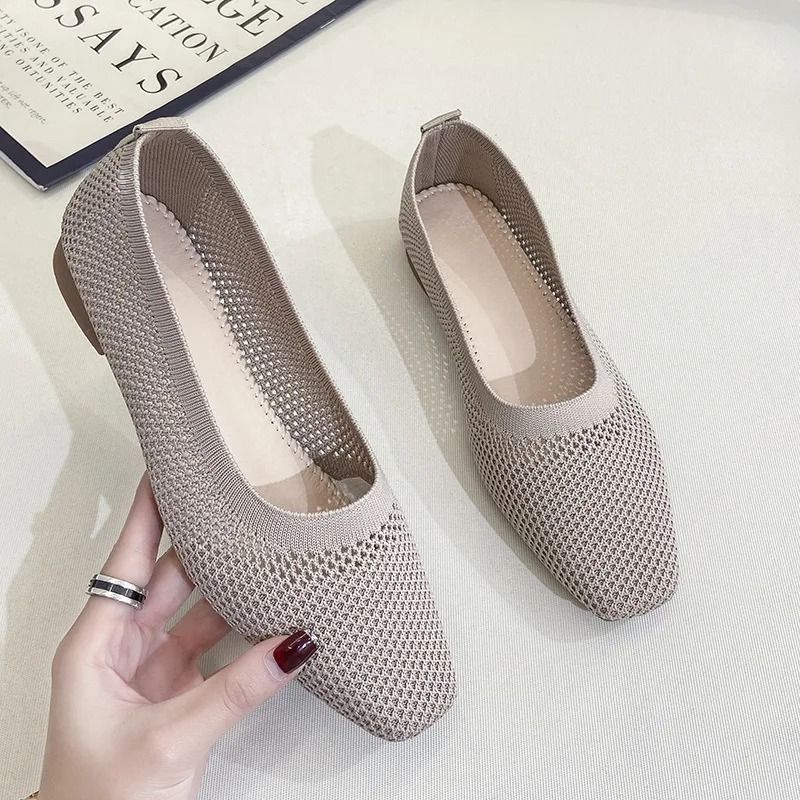 Breathable Mesh Fashion Flats Women Spring Summer Square Toe Slip on Loafers Walking Shoes