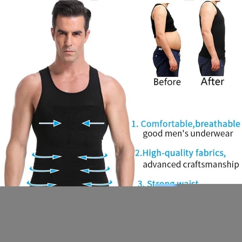 Men Slimming Compression Shirt Body Shaper Tummy Control Waist Cincher Undershirt