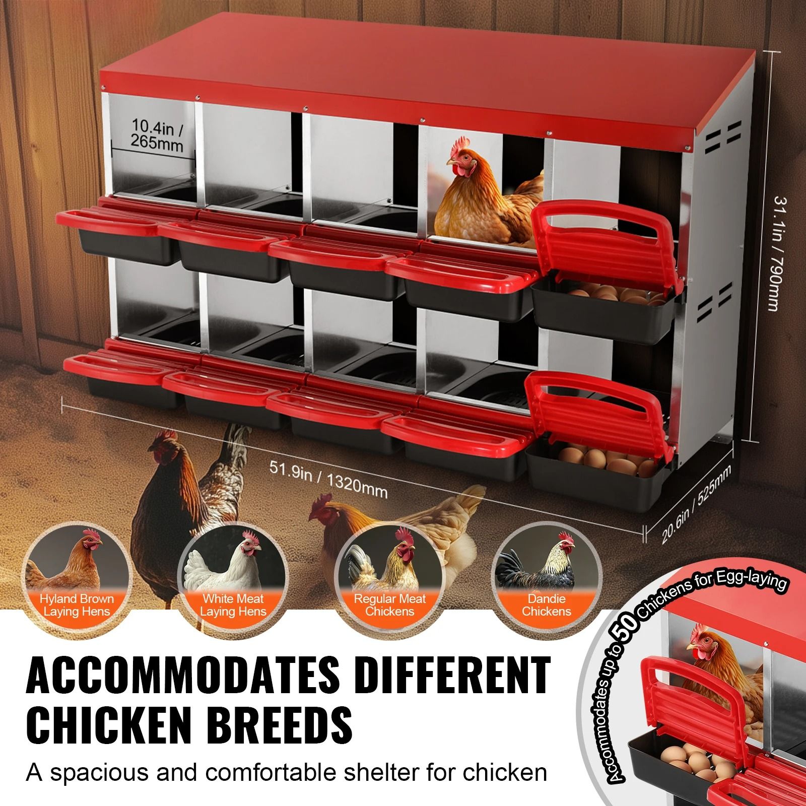 Large Capacity Metal Chicken Nesting Boxes with Removable Trays and Easy-Clean Design