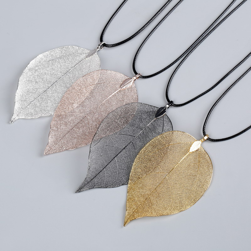 Real Leaf Choker Necklace for Women Natural Filigree Pendant Jewelry
