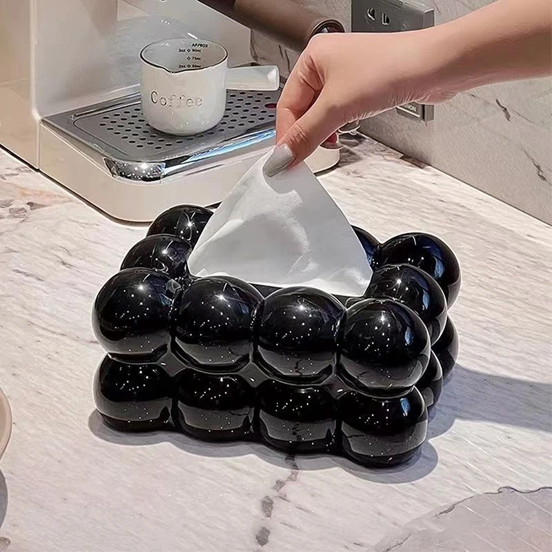 Marshmallow Style Tissue Storage Box, White and Black Plastic, New Type Tissue Box for Home, Restaurant and Office