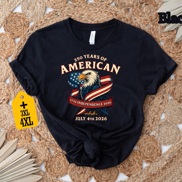 Vintage 1776-2026 American Independence Shirt Patriotic Eagle USA 250th Anniversary Tee