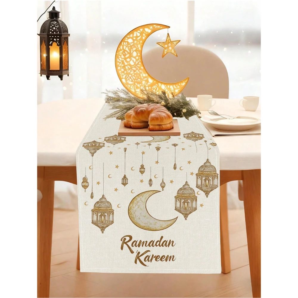 EverBless Ramadan Kareem Table Runner Linen Eid Mubarak Table Decor