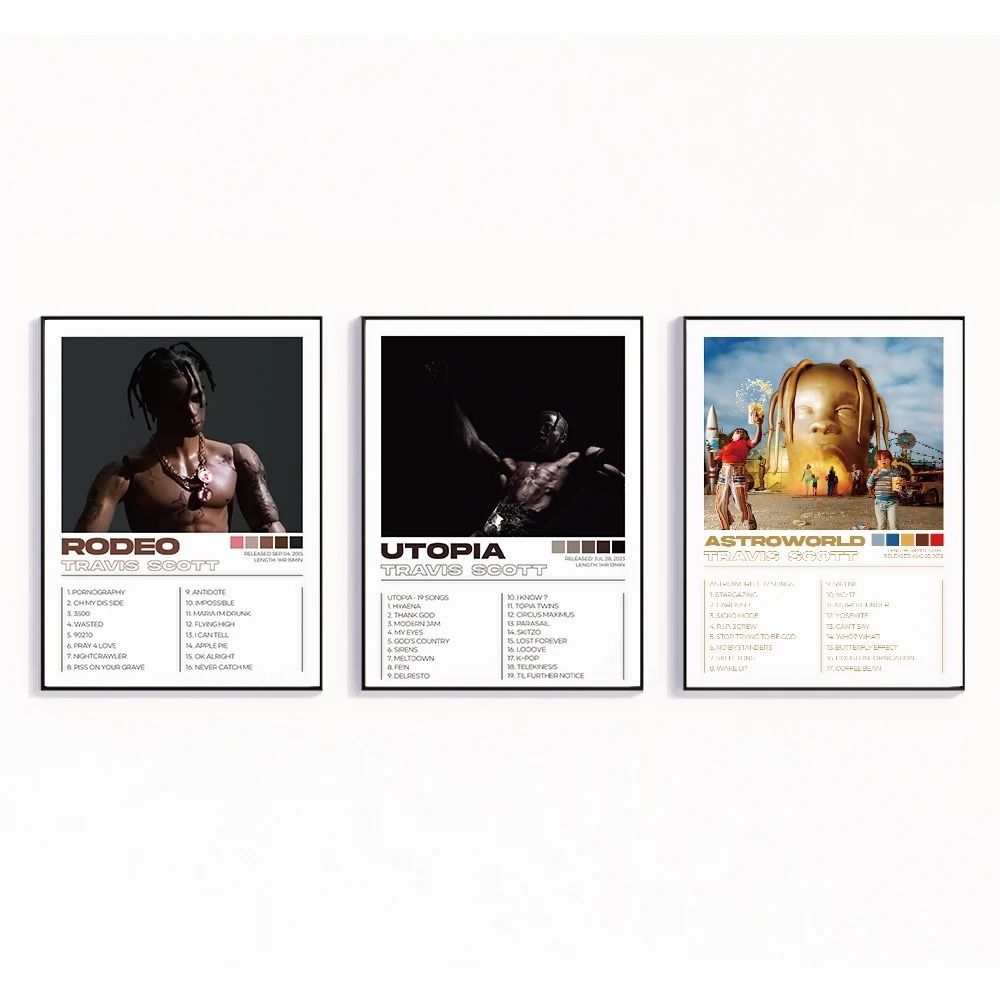 Travis Scott Album Art Canvas Set | 3pcs Modern Music Rap Wall Art Posters
