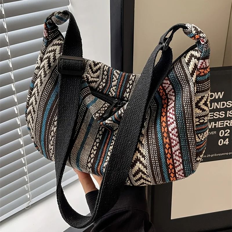 Tribal Style Foldable Crossbody Shoulder Bag with Striped Flag Pattern