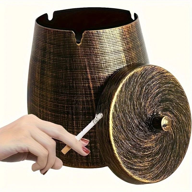 Vintage-Inspired Windproof Metal Ashtray – Odorless & Smokeless Design for Home & Office