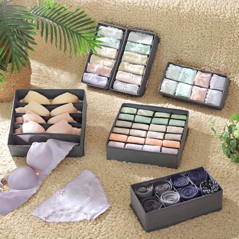 Foldable Drawer Organizer Set Closet Storage System for Bras Socks Ties Polyester Material