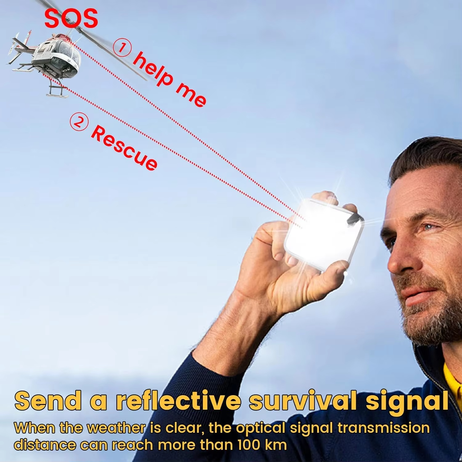 Survival Signal Mirror with Compass Thermometer Carabiner for Hiking Camping Emergency Kit