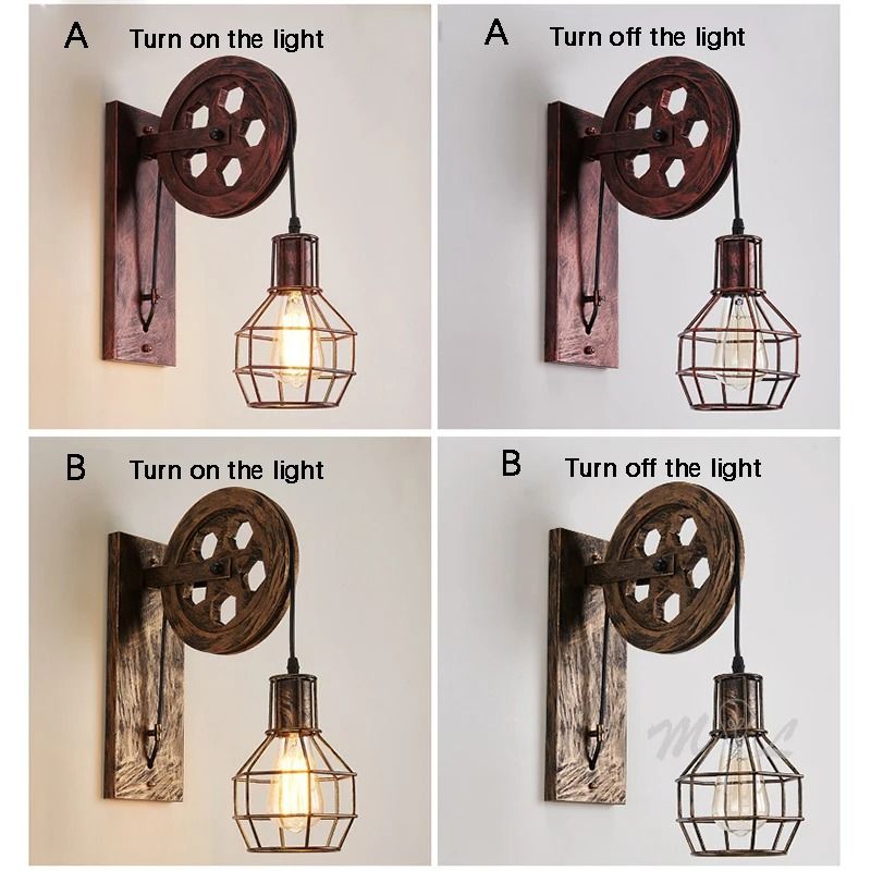 Vintage Industrial Lifting Pulley Wall Lamp for Timeless Home Decor