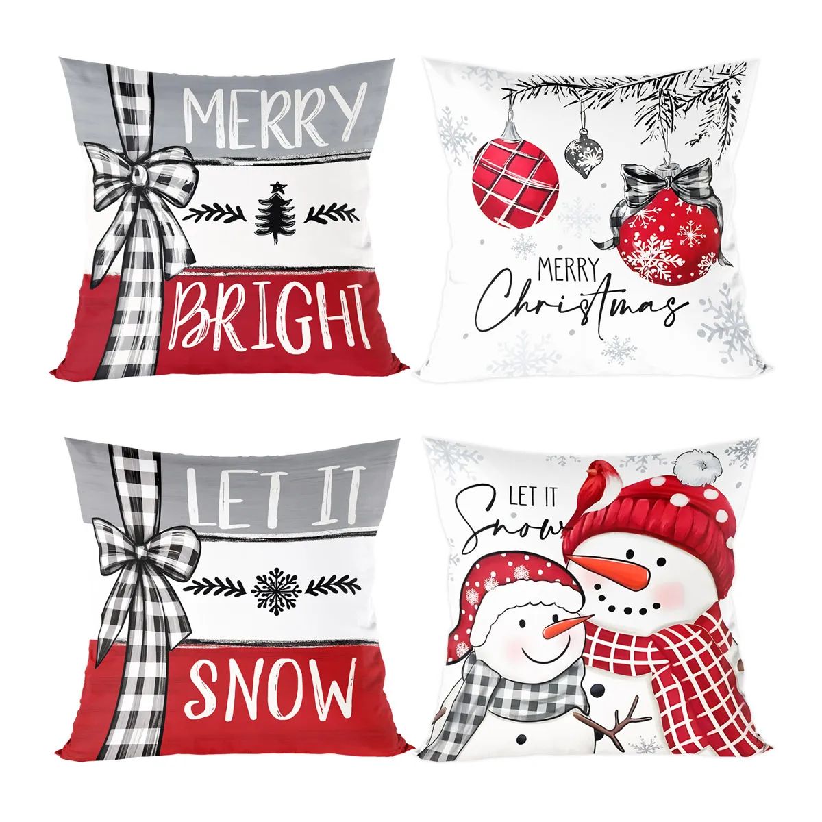 Merry Christmas Decorative Cushion Cover Set 4pcs