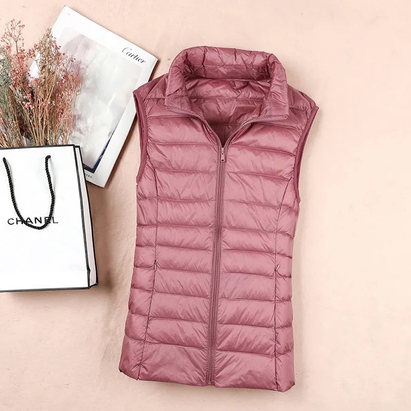 White Duck Down Jacket Women Vest Lightweight Puffer Sleeveless Winter Waistcoat Female Warm Outwear