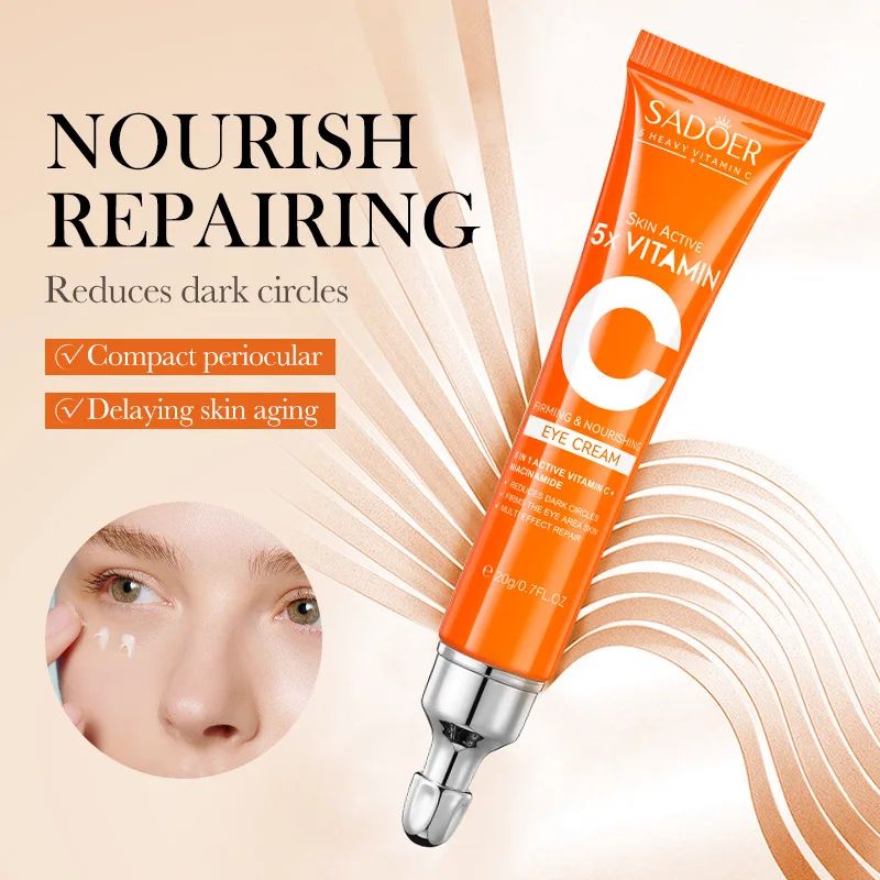 SADOER Vitamin C Eye Cream for Dark Circles and Eye Bags Brightening Moisturizing Treatment