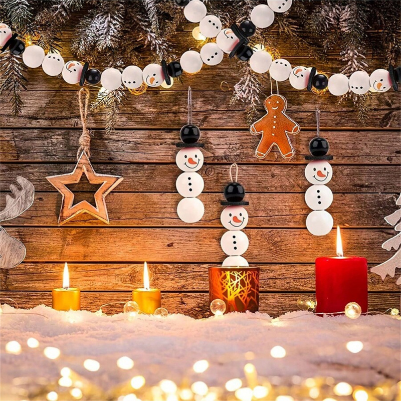 DIY Christmas Snowman Wooden Beads Kit, Festive Decoration Set with Jute Rope for Holiday Craft Projects and Gift