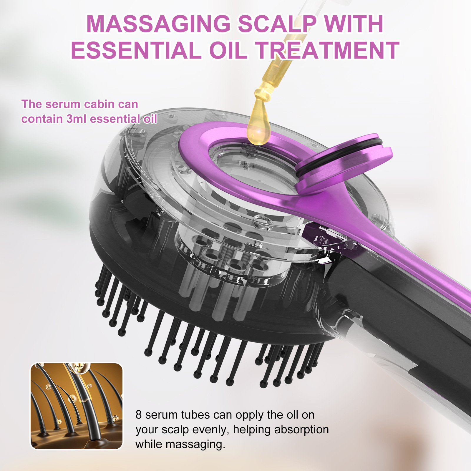 Essential Oil Red Light Scalp Massage Comb, Handheld Electric Head Massager, IPX7 Waterproof Muscle Relaxation Device