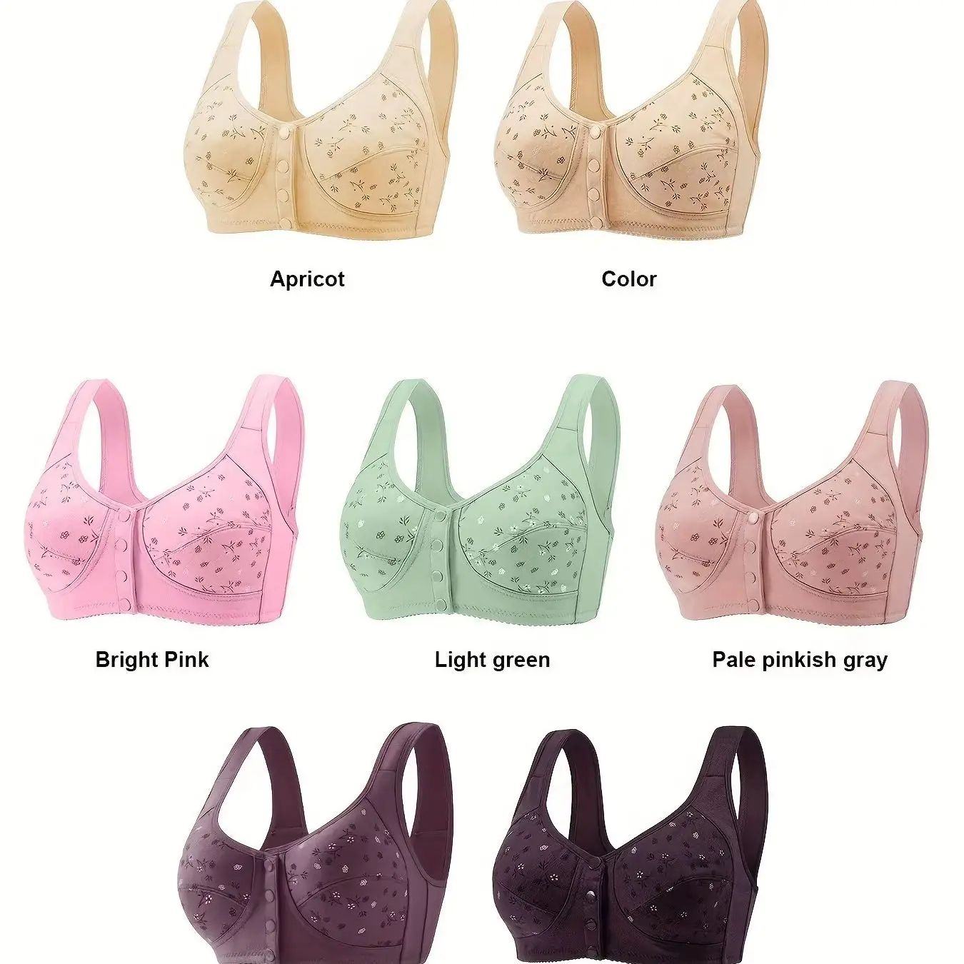 Elegant Front Buckle Floral Nursing Bra – 7-Piece Breathable Support Set