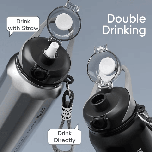 HydroCarry One-Button Thermos Bottle – Large Capacity Stainless Steel Vacuum Flask with Rope