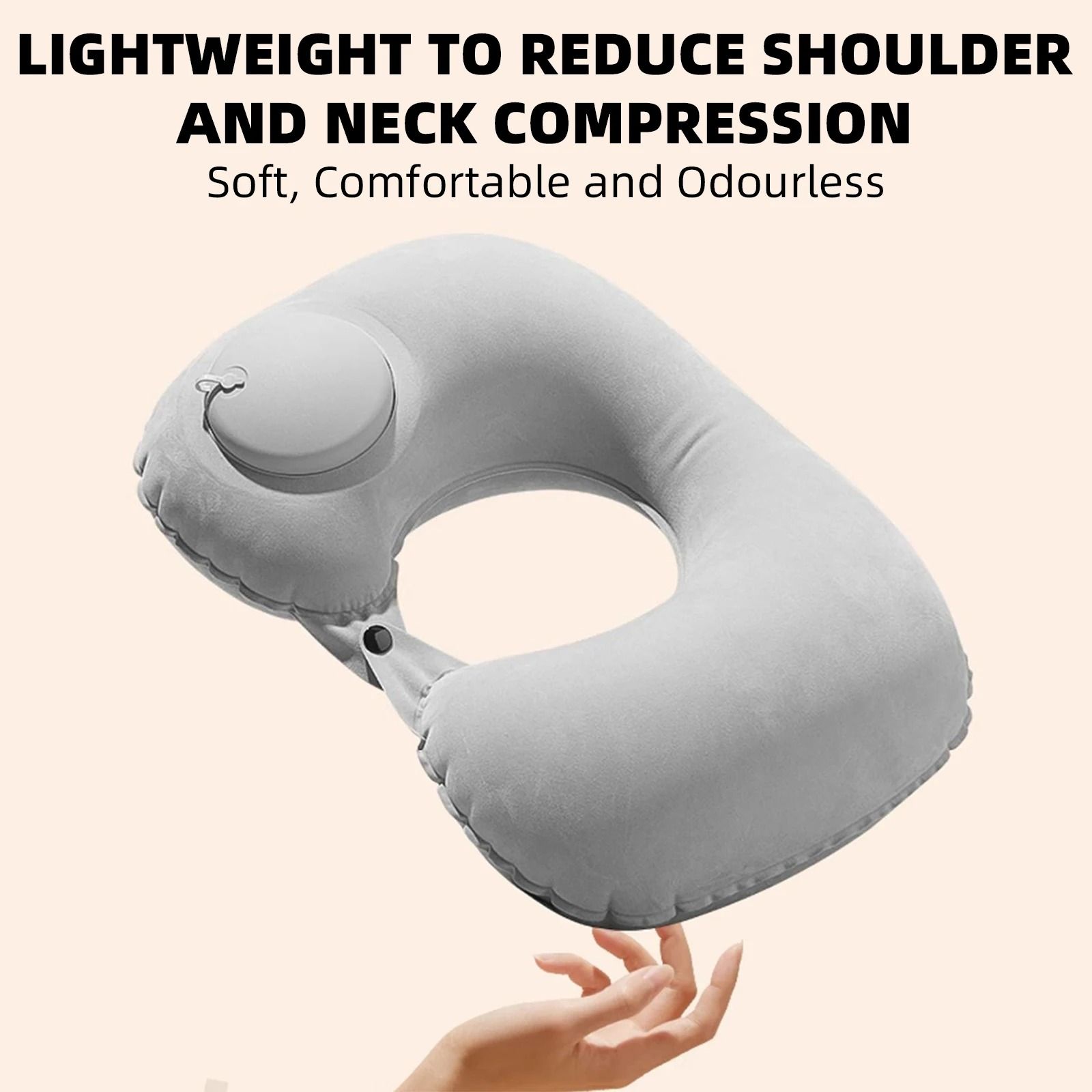 Inflatable U Shaped Travel Neck Pillow Soft Flocking Material