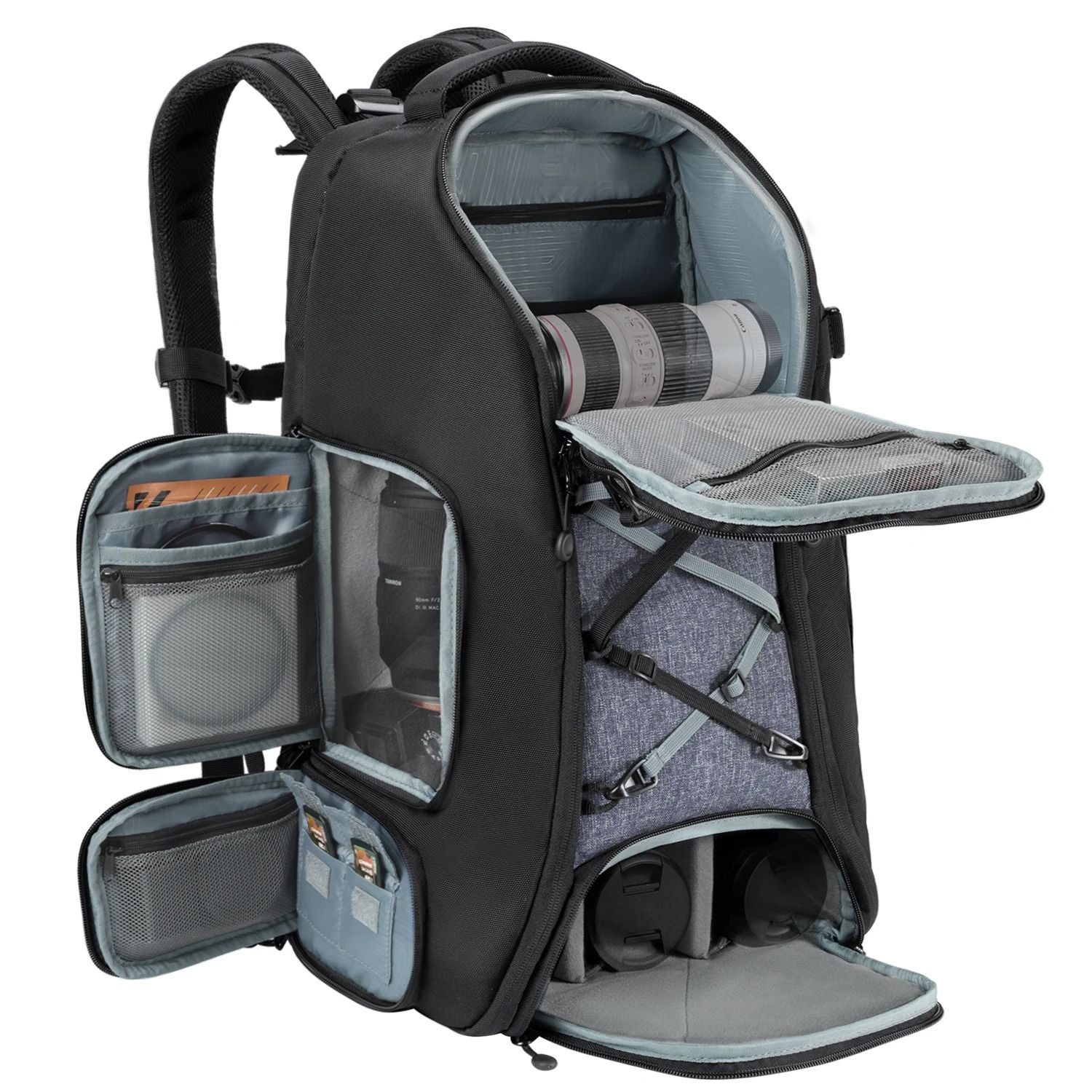 K and F Concept Large Camera Backpack 25L 32L with Laptop Sleeve Tripod Strap and Rain Cover