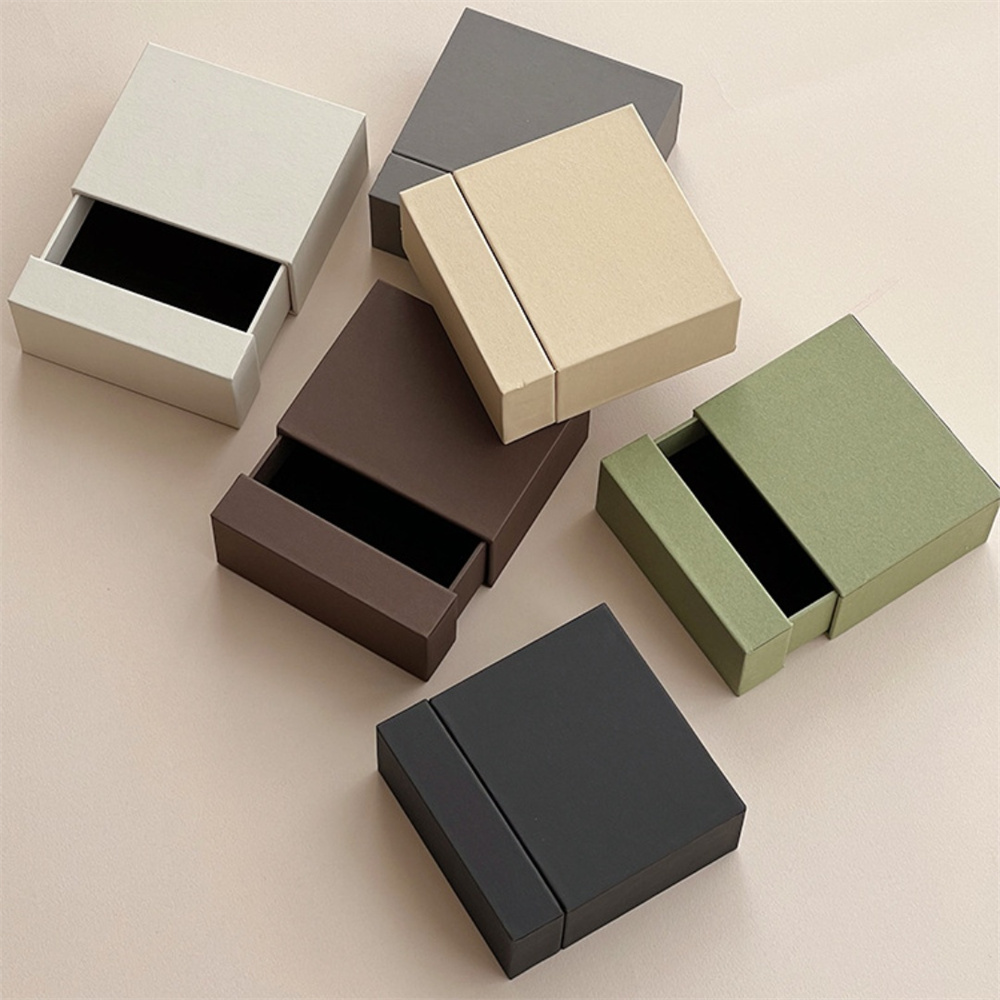 Creative Drawer Jewelry Packaging Box, Necklace Ring Storage Organizer, Earring Bracelet Display Stand Solid Color Paper