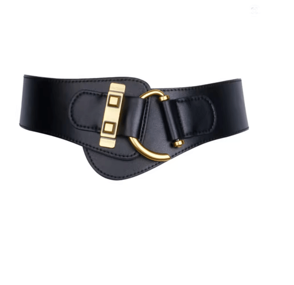 Classic Gold Buckle Leather Belt Adjustable Womens Fashion Waist Belt