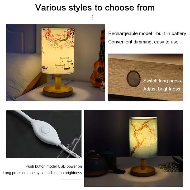 Modern Square Chinese-Style Fabric Table Lamp – Dimmable LED Bedside Light with EU Plug