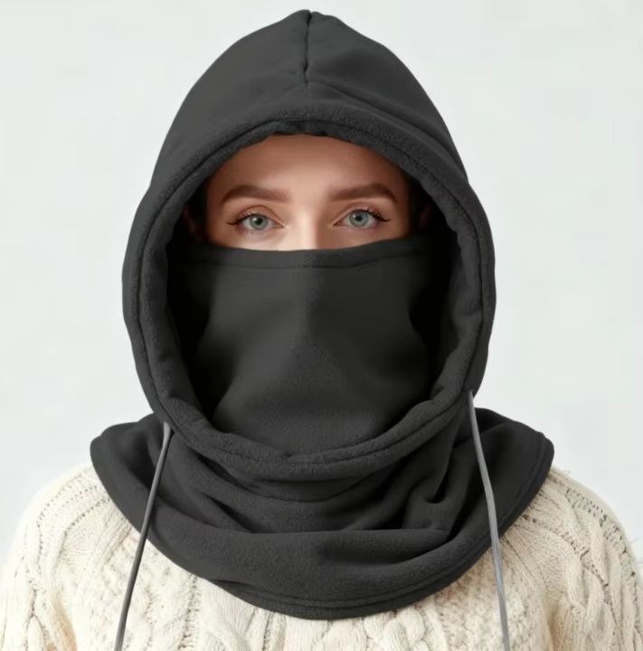 Unisex Winter Knit Balaclava Hood Windproof Mask with Drawstring