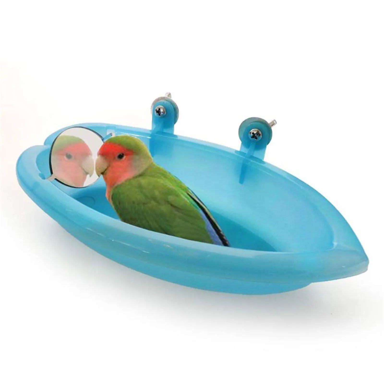 Hanging Bird Water Bath Tub with Mirror Durable Pet Cage Bathing Bowl for Parrots & Parakeets
