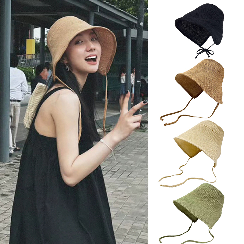 Elegant Linen Straw Regency Bonnet Wide Brim Sun Hat with Ribbon Tie
