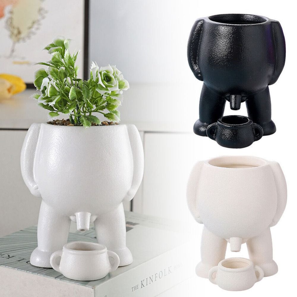 Creative Piss Pot Shape Flower Pots, Funny Resin Figure Vases with Drainage for Home Office Decor