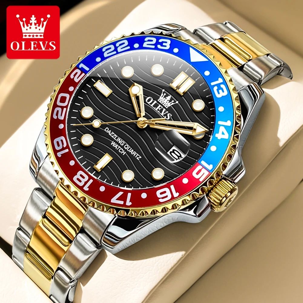 OLEVS 3610 Luxury Waterproof Stainless Steel Men's Quartz Watch with Luminous Calendar