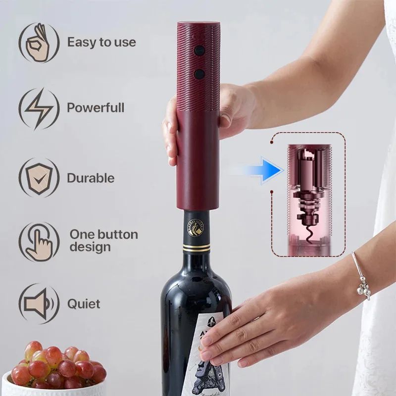 Electric Wine Bottle Opener, Rechargeable Automatic Corkscrew with One-Click Button, Portable and Cordless Wine Opener