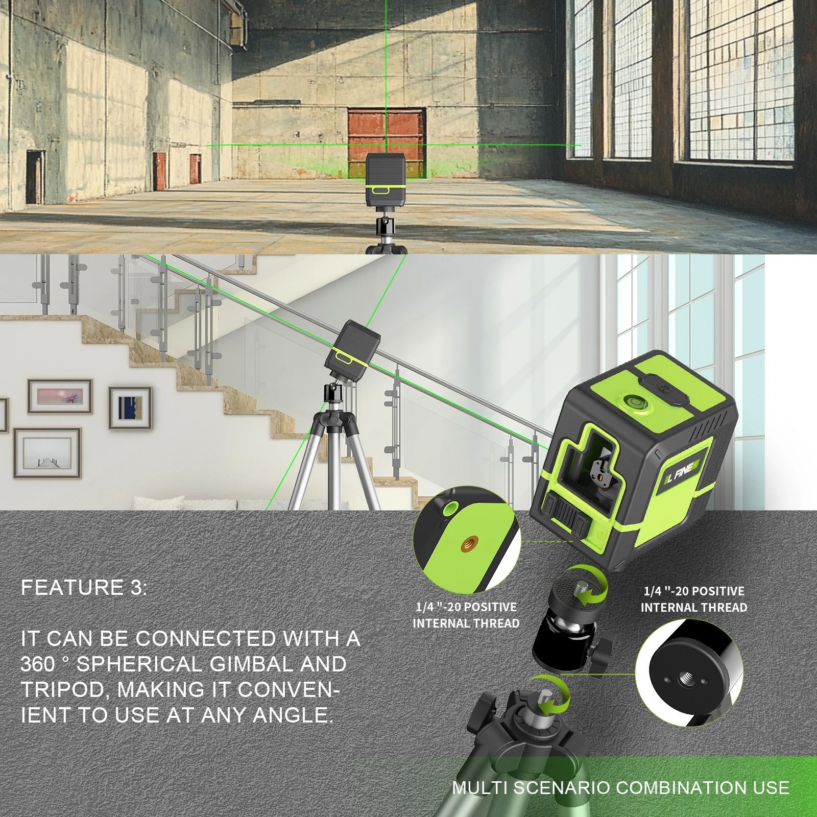 Laser Level Tool with 2 Cross Lines, 360° Self-Leveling, and Tripod Options