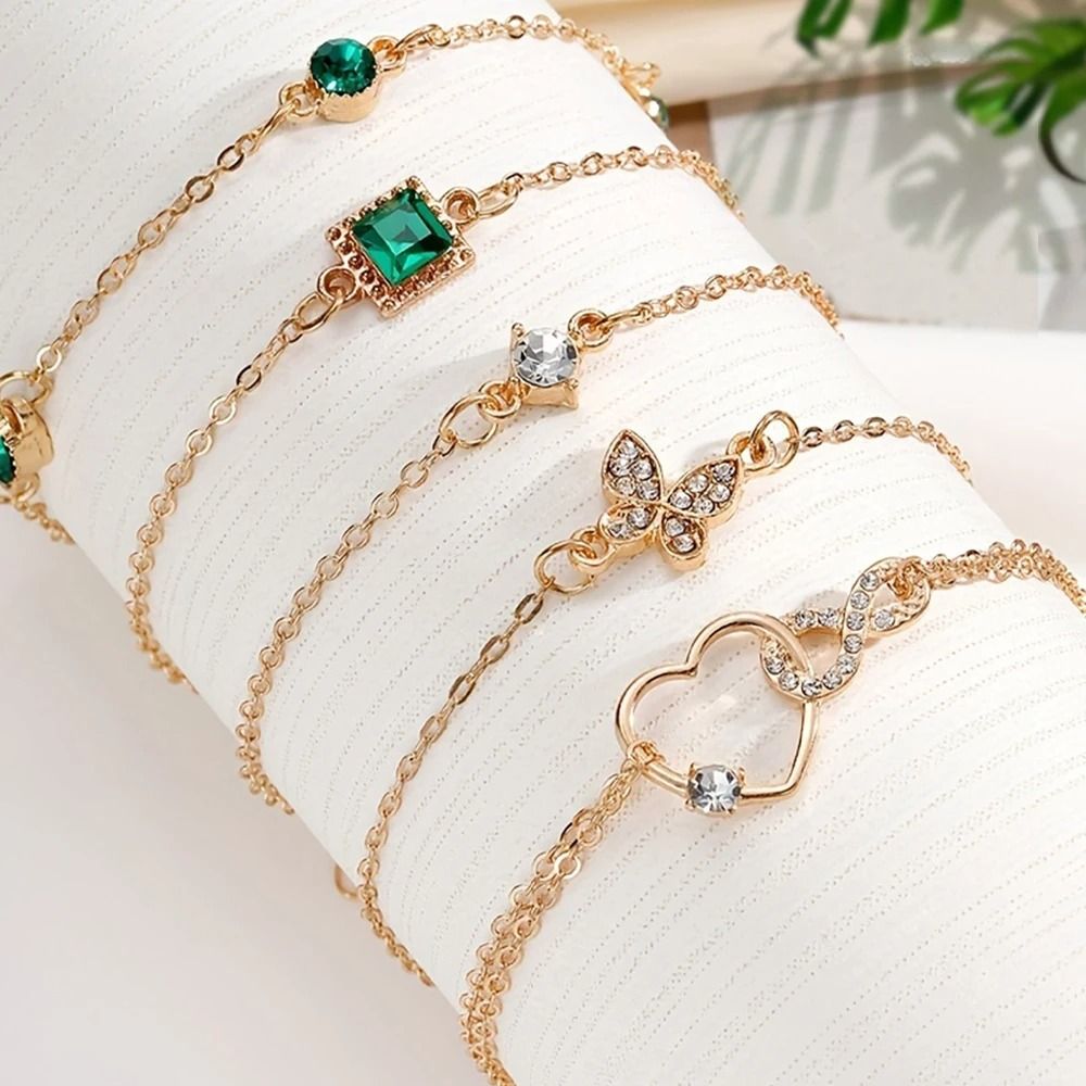 Vintage Style Rhinestone Bracelet Set Infinity and Geometric Designs 5 Pieces
