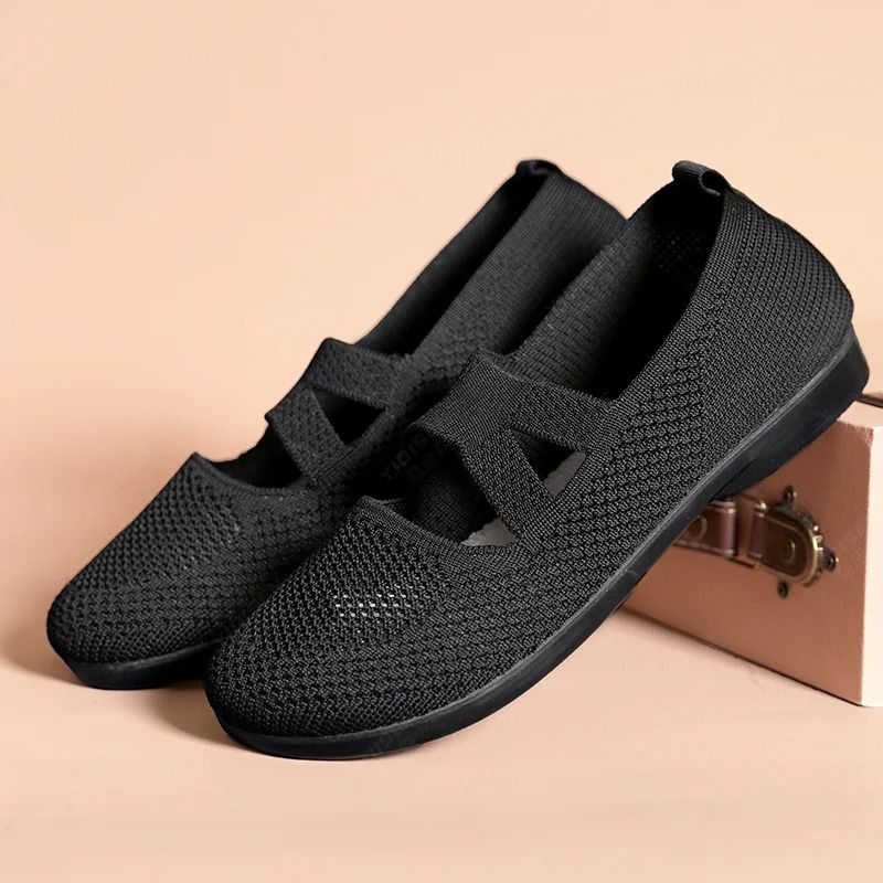 Womens Elastic Knitted Slip On Flats