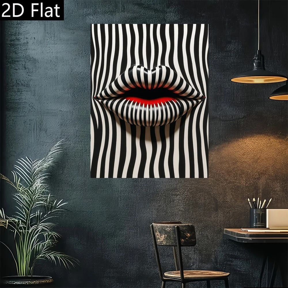 Abstract Lip Wall Art Black and White Canvas Print Modern Retro Decor