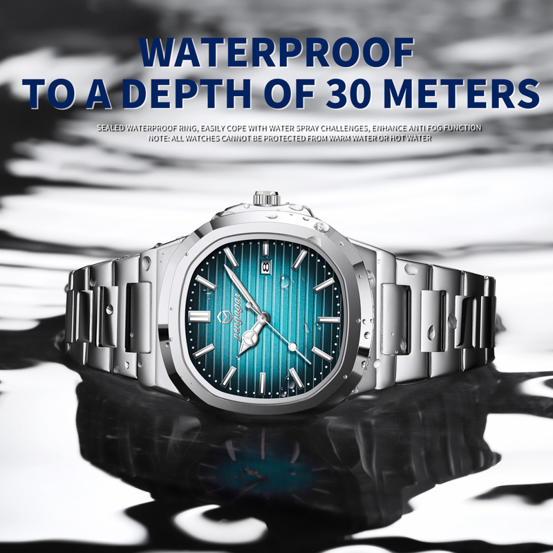 Luxury Military Square Dial Men Waterproof Quartz Watch with Luminous Date & Week