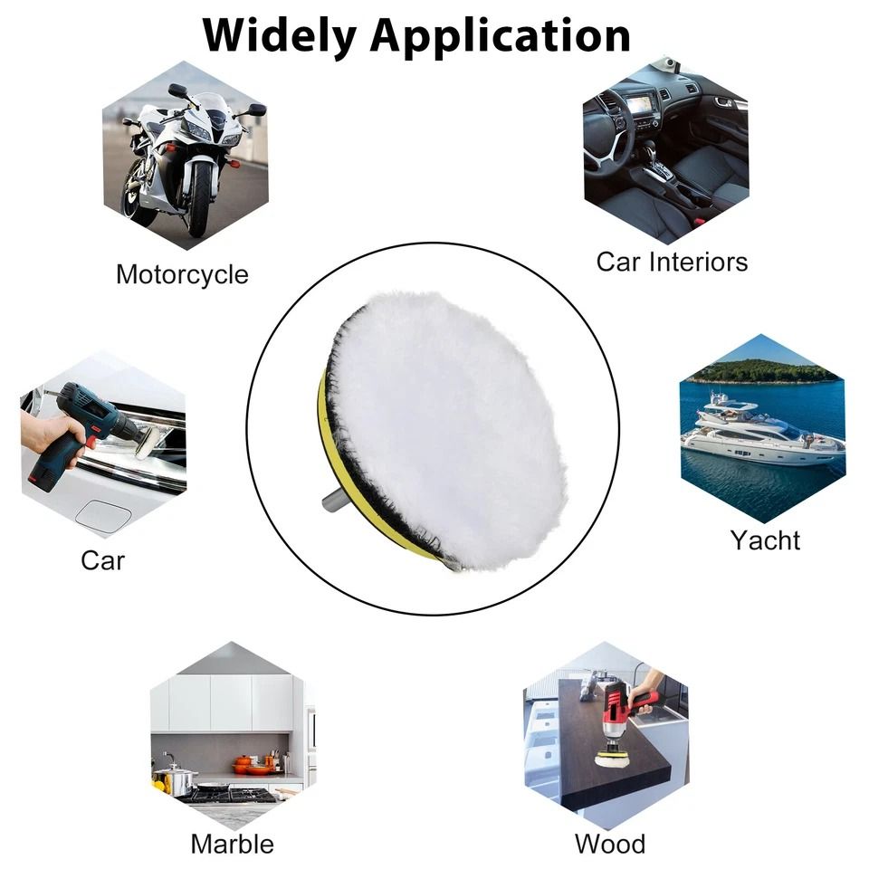 Car Lambs Wool Polishing Kit, Buffing Pads, Adapter, Synthetic Wool Polisher for Detail Cleaning, Compounding