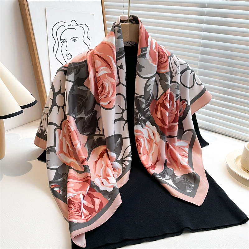 Elegant Twill Silk Feeling Shawls and Wraps, Luxury Hair Scarves, Tree Print Bandana Hijab Pashmina