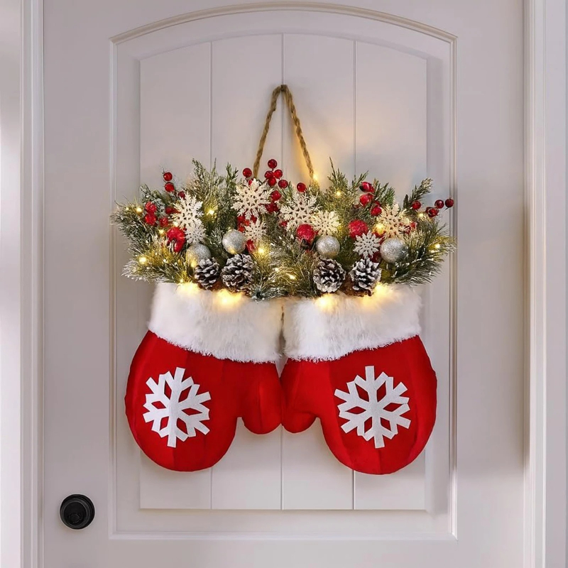 Christmas Garland, Creative Glove Shaped Simulated Flower Decor, Wreath Window Door Gate Decoration Door Sign Xmas Party